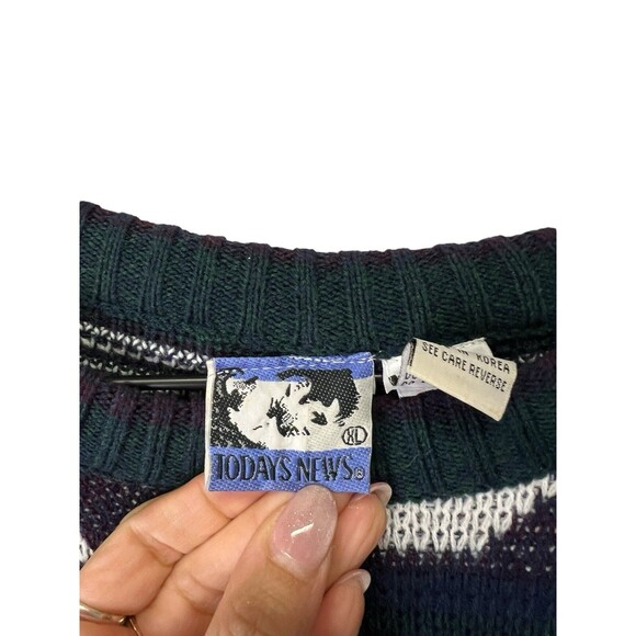 VINTAGE Todays News Sweater Unisex Adult Geometric Pattern Grandpa Fisherman XL - Picture 6 of 16